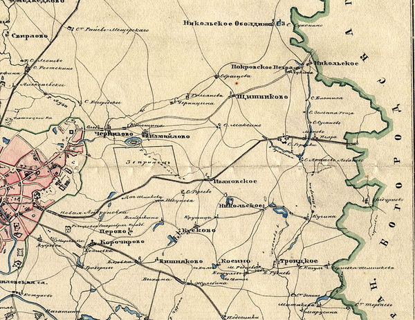 Территория Балашихи на карте Московского уезда 1849 года